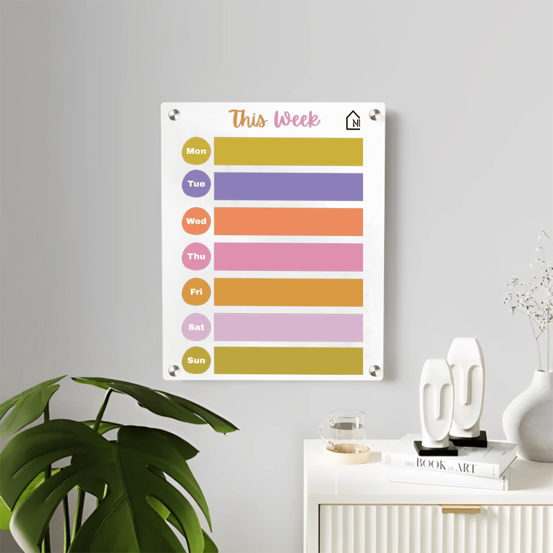 Colorful Acrylic Milky Weekly Planner Board – Reusable Wall Organizer for Home, Office & Study - Memories InsiteWEEKLY MILKY COLORFULL PLANNER II